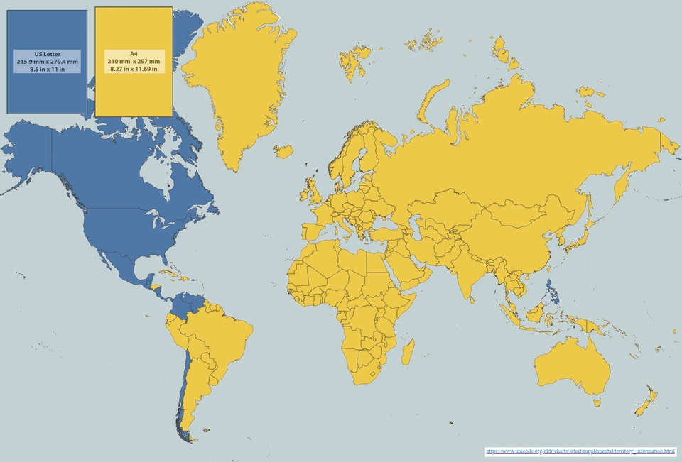 letter vs A4 world map